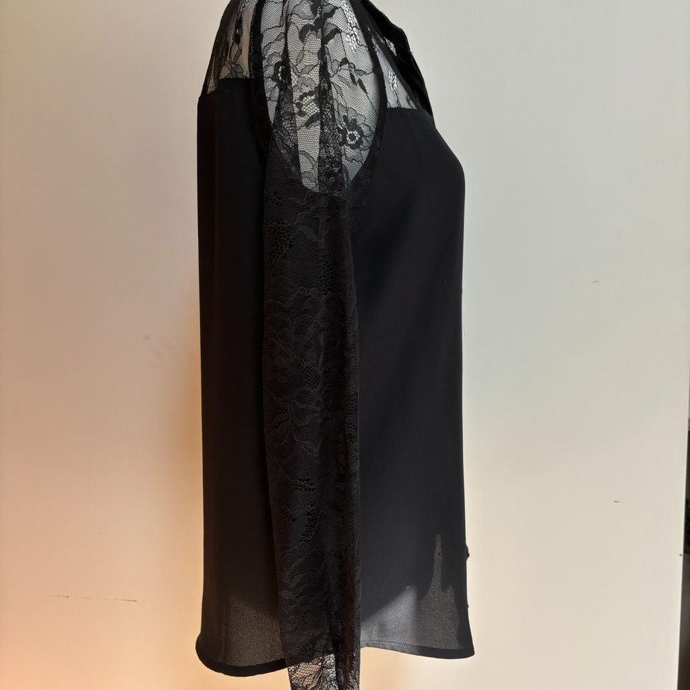 SALE 3️⃣ for $8! XS Black Lace & Leather Blouse // Express - Picture 2 of 5